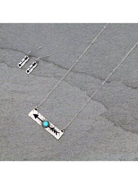 Tipi Western Arrow Turquoise Bar Necklace Set - SS0160SBTQ